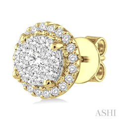3/4 ctw Lovebright Round Cut Diamond Earrings in 14K Yellow and White Gold