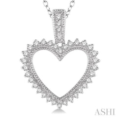 1/5 ctw Milgrain Heart Round Cut Diamond Pendant With Link Chain in 10K White Gold