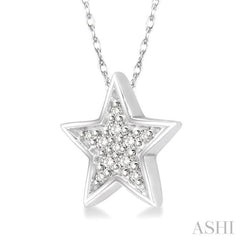 1/10 ctw Star Cutout Round Cut Diamond Pendant With Link Chain in 10K White Gold
