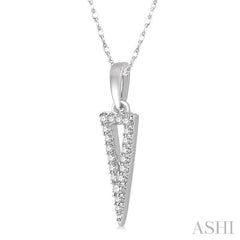 1/10 Ctw Hollow Center Inverted Triangle Round Cut Diamond Pendant With Chain in 10K White Gold