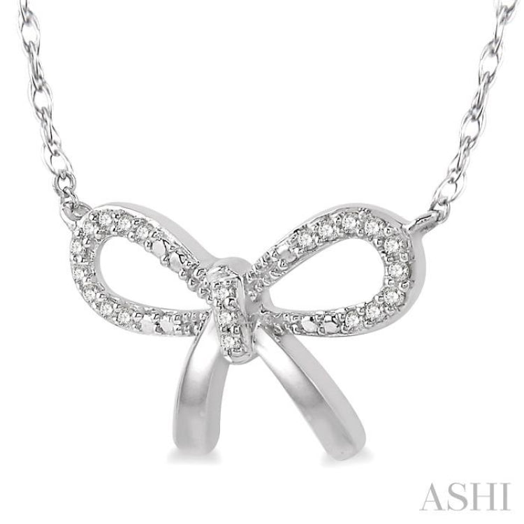 1/20 ctw Bow Tie Round Cut Diamond Necklace in 10K White Gold