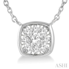 1/6 ctw Cushion Shape Lovebright Diamond Pendant With Chain in 14K White Gold