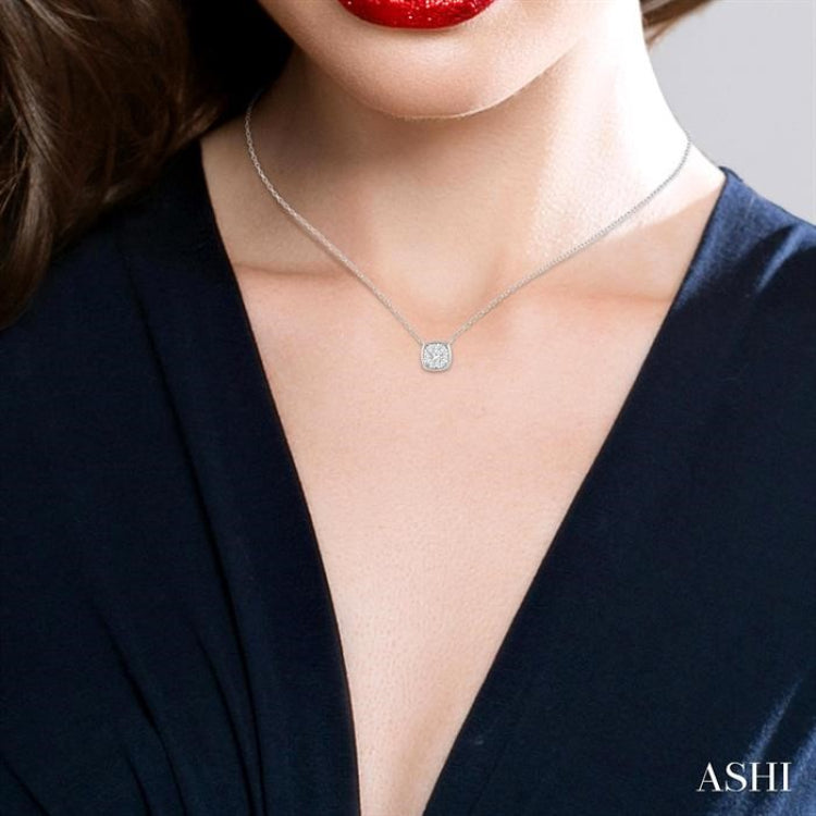 1/6 ctw Cushion Shape Lovebright Diamond Pendant With Chain in 14K White Gold