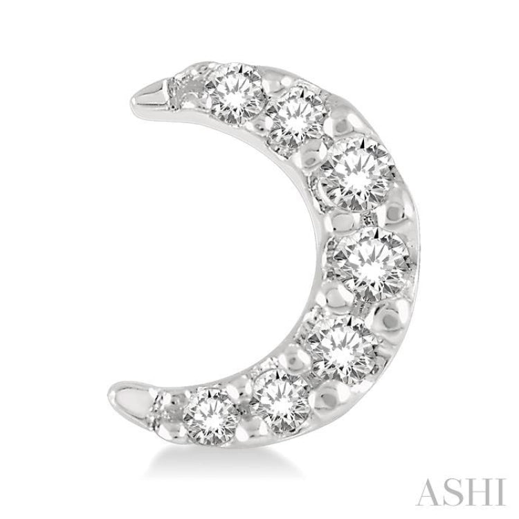 1/10 Ctw Star & Crescent Mix Round Cut Diamond Petite Fashion Earrings in 10K White Gold
