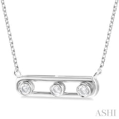 1/10 ctw Paperclip Bezel Set Round Cut Diamond Fashion Pendant With Chain in 14K White Gold