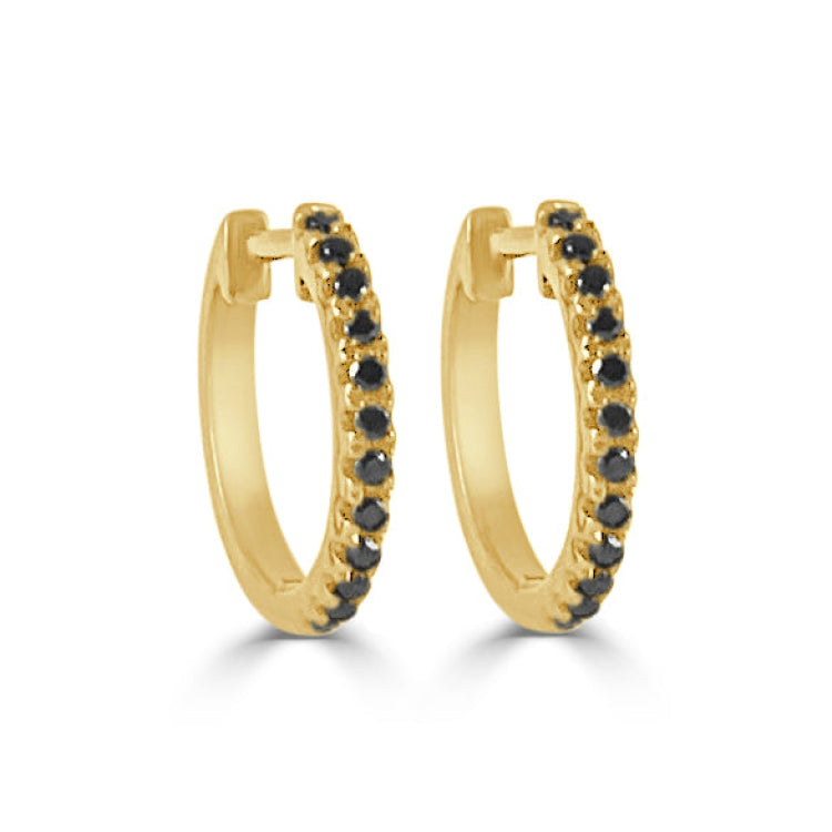 14k Gold & Black Diamond Huggie Earrings - 0.10ct