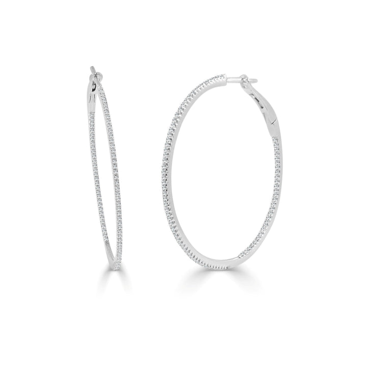 14k Gold & Diamond Skinny Hoop Earrings 1.5" - 0.57ct