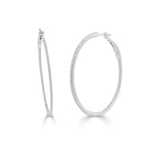 14k Gold & Diamond Skinny Hoop Earrings 1.5" - 0.57ct