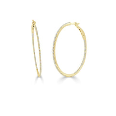 14k Gold & Diamond Skinny Hoop Earrings 1.5" - 0.57ct