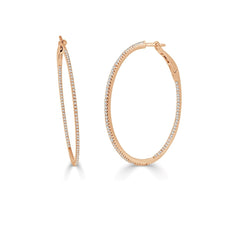 14k Gold & Diamond Skinny Hoop Earrings 1.5" - 0.57ct
