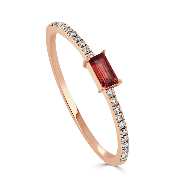 14k Gold & Garnet Baguette Stackable Ring - 0.11ct - 0.16ct