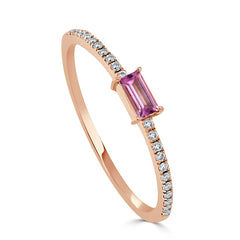 14k Gold & Pink Tourmaline Baguette Stackable Ring - 0.11ct - 0.16ct