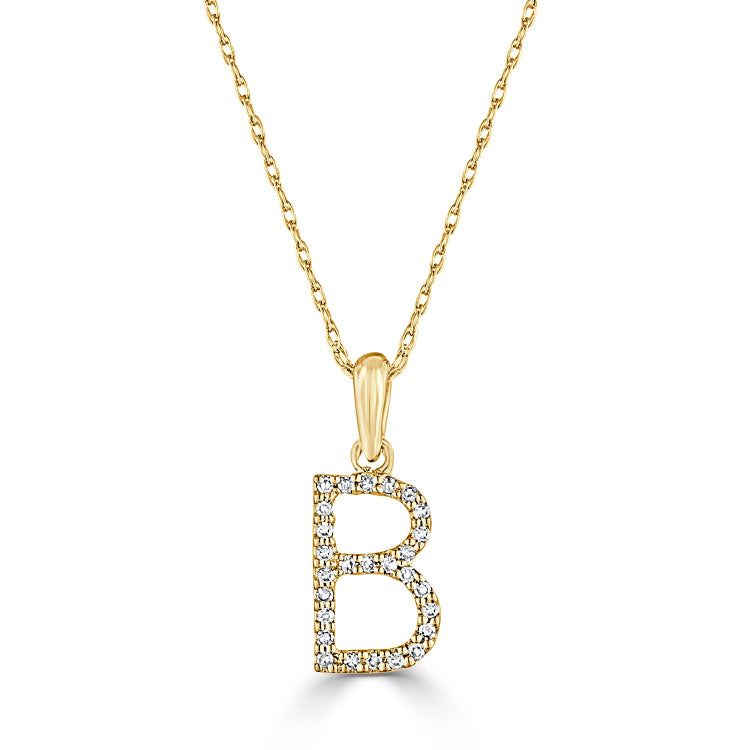 14k Gold & Diamond Initial A-Z Necklace Pendant 16-18" Inches - 0.07 ct. - 0.09 ct.