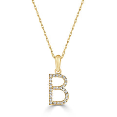 14k Gold & Diamond Initial A-Z Necklace Pendant 16-18" Inches - 0.07 ct. - 0.09 ct.