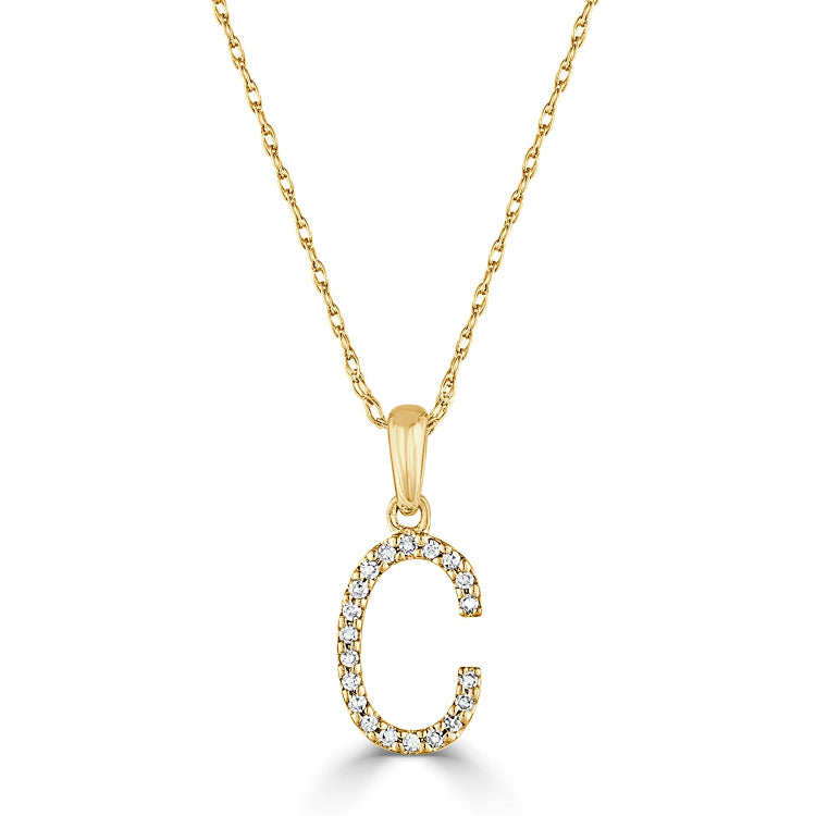 14k Gold & Diamond Initial A-Z Necklace Pendant 16-18" Inches - 0.07 ct. - 0.09 ct.