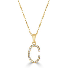 14k Gold & Diamond Initial A-Z Necklace Pendant 16-18" Inches - 0.07 ct. - 0.09 ct.