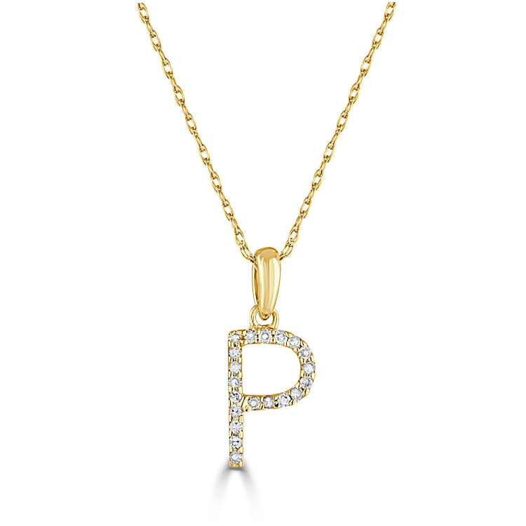 14k Gold & Diamond Initial A-Z Necklace Pendant 16-18" Inches - 0.07 ct. - 0.09 ct.