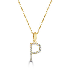 14k Gold & Diamond Initial A-Z Necklace Pendant 16-18" Inches - 0.07 ct. - 0.09 ct.
