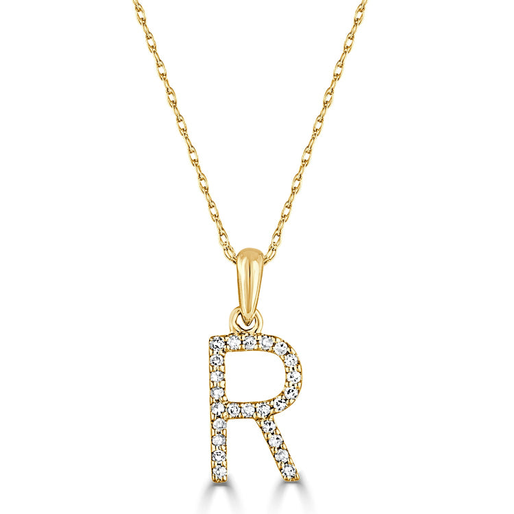 14k Gold & Diamond Initial A-Z Necklace Pendant 16-18" Inches - 0.07 ct. - 0.09 ct.