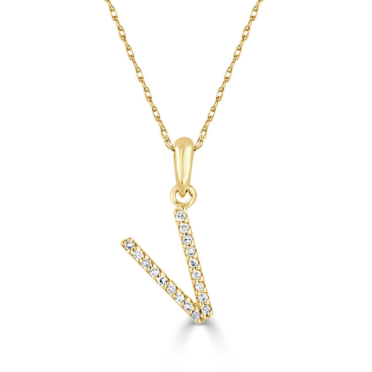 14k Gold & Diamond Initial A-Z Necklace Pendant 16-18" Inches - 0.07 ct. - 0.09 ct.