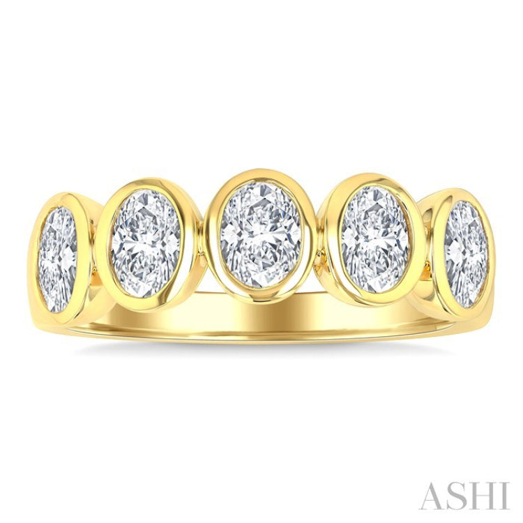 1 1/2 Ctw 5-Stone Bezel Set Oval Cut Diamond Fashion Band in 14K Yellow Gold