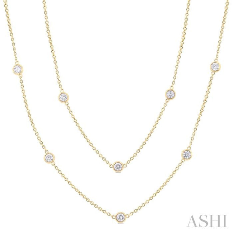 2 Ctw Bezel Set Round Cut Diamond Station Long Necklace in 14K Yellow Gold