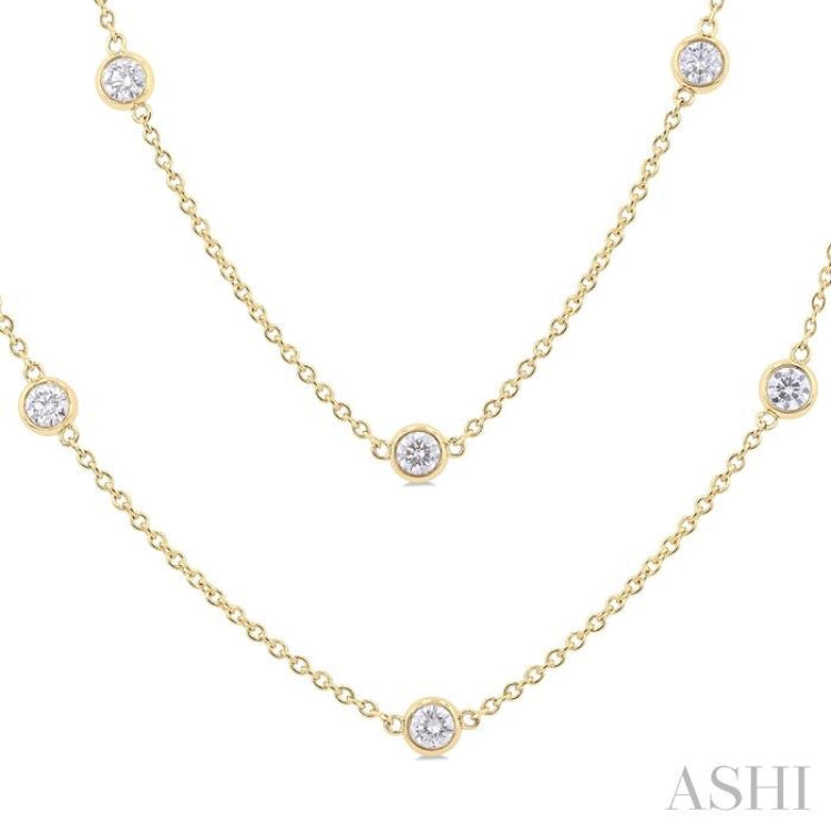 2 Ctw Bezel Set Round Cut Diamond Station Long Necklace in 14K Yellow Gold