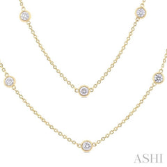 2 Ctw Bezel Set Round Cut Diamond Station Long Necklace in 14K Yellow Gold