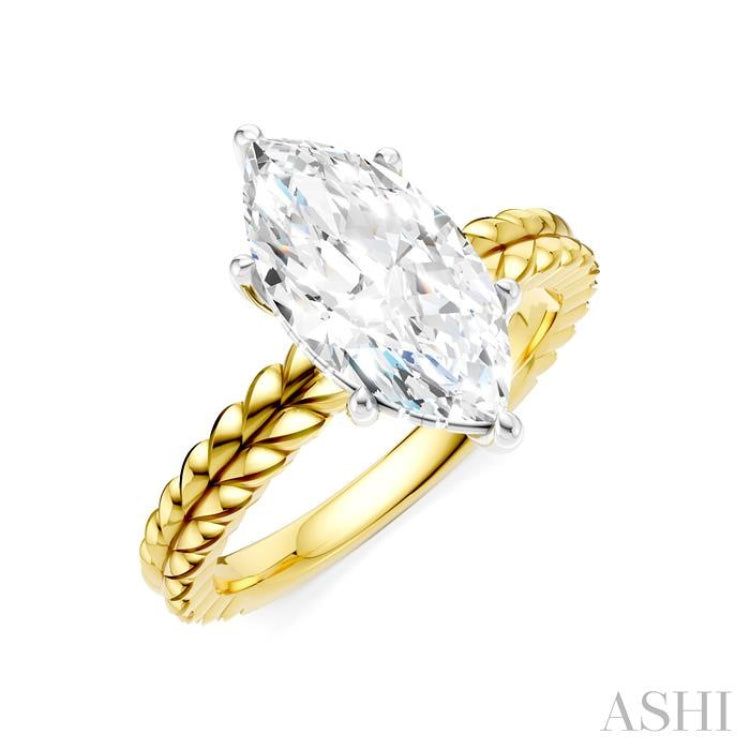 1/10 Ctw Marquise Shape Round Cut Diamond Semi-Mount Engagement Ring in 14K Yellow and White Gold