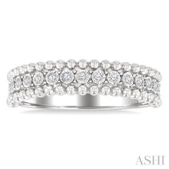 1/10 Ctw Single Cut Diamond Bold Bead Design Fashion Band in Sterling Silver