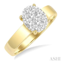 1/2 ctw Bold Shank Oval Shaped Lovebright Round Cut Diamond Ring in 14K Yellow and White Gold