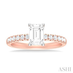 1/3 ctw Emerald Shape Round Cut Diamond Semi Mount Engagement Ring in 14K Rose and White Gold