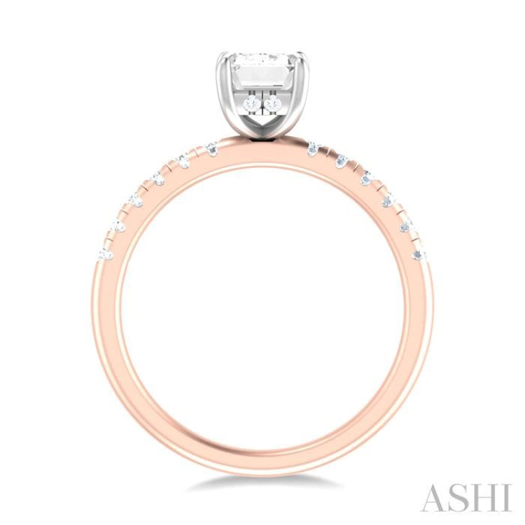 1/3 ctw Emerald Shape Round Cut Diamond Semi Mount Engagement Ring in 14K Rose and White Gold