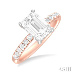 1/3 ctw Emerald Shape Round Cut Diamond Semi Mount Engagement Ring in 14K Rose and White Gold