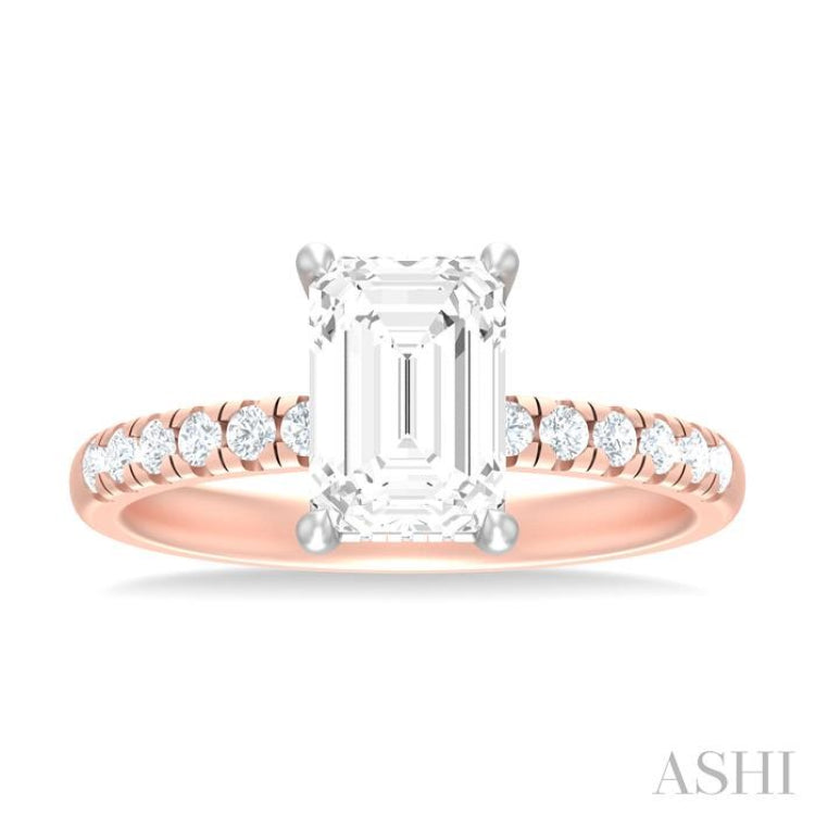 1/3 ctw Emerald Shape Round Cut Diamond Semi Mount Engagement Ring in 14K Rose and White Gold