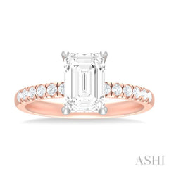 1/3 ctw Emerald Shape Round Cut Diamond Semi Mount Engagement Ring in 14K Rose and White Gold