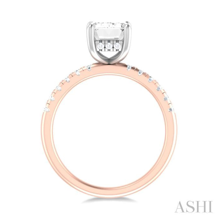 1/3 ctw Emerald Shape Round Cut Diamond Semi Mount Engagement Ring in 14K Rose and White Gold