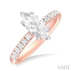 1/3 ctw Marquise Shape Round Cut Diamond Semi Mount Engagement Ring in 14K Rose and White Gold