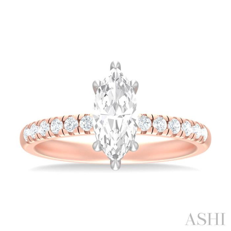 1/3 ctw Marquise Shape Round Cut Diamond Semi Mount Engagement Ring in 14K Rose and White Gold