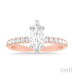 1/3 ctw Marquise Shape Round Cut Diamond Semi Mount Engagement Ring in 14K Rose and White Gold
