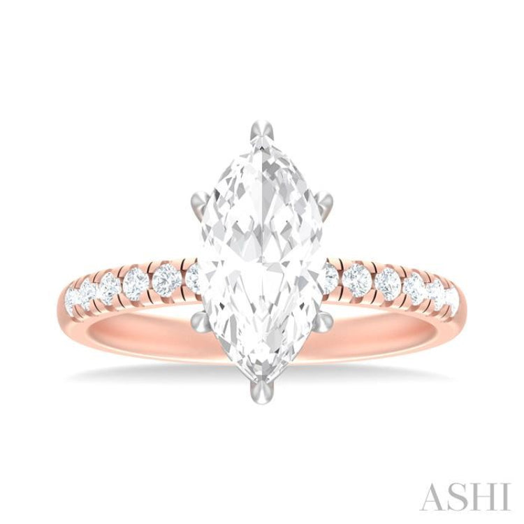 1/3 ctw Marquise Shape Round Cut Diamond Semi Mount Engagement Ring in 14K Rose and White Gold