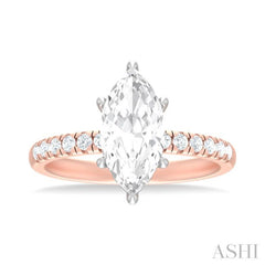 1/3 ctw Marquise Shape Round Cut Diamond Semi Mount Engagement Ring in 14K Rose and White Gold