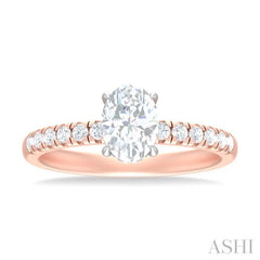 1/3 ctw Oval Shape Round Cut Diamond Semi Mount Engagement Ring in 14K Rose and White Gold