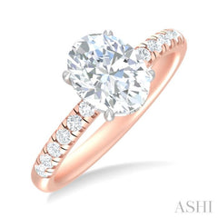 1/3 ctw Oval Shape Round Cut Diamond Semi Mount Engagement Ring in 14K Rose and White Gold