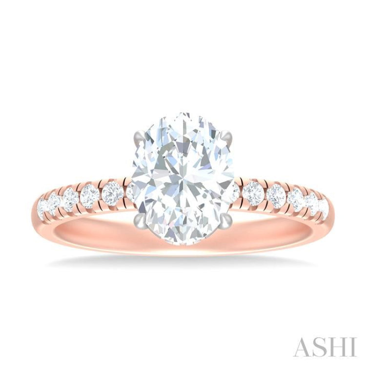 1/3 ctw Oval Shape Round Cut Diamond Semi Mount Engagement Ring in 14K Rose and White Gold
