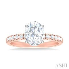 1/3 ctw Oval Shape Round Cut Diamond Semi Mount Engagement Ring in 14K Rose and White Gold