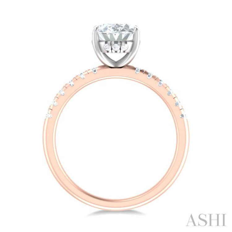 1/3 ctw Oval Shape Round Cut Diamond Semi Mount Engagement Ring in 14K Rose and White Gold