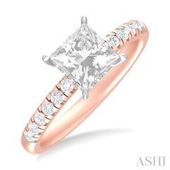 1/3 ctw Princess Shape Round Cut Diamond Semi Mount Engagement Ring in 14K Rose and White Gold