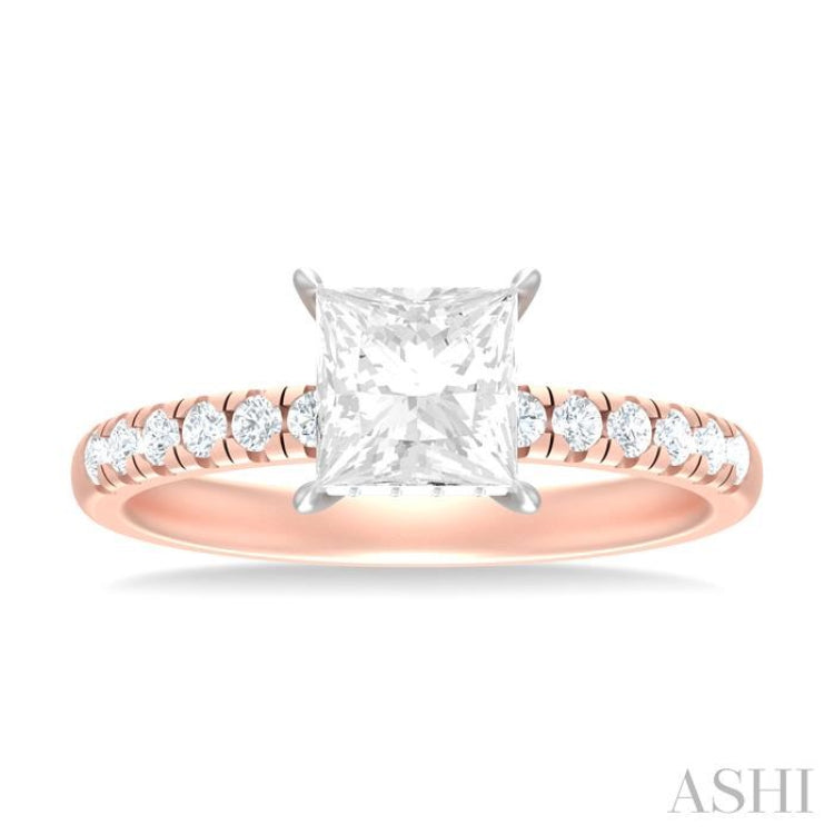 1/3 ctw Princess Shape Round Cut Diamond Semi Mount Engagement Ring in 14K Rose and White Gold