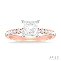1/3 ctw Princess Shape Round Cut Diamond Semi Mount Engagement Ring in 14K Rose and White Gold